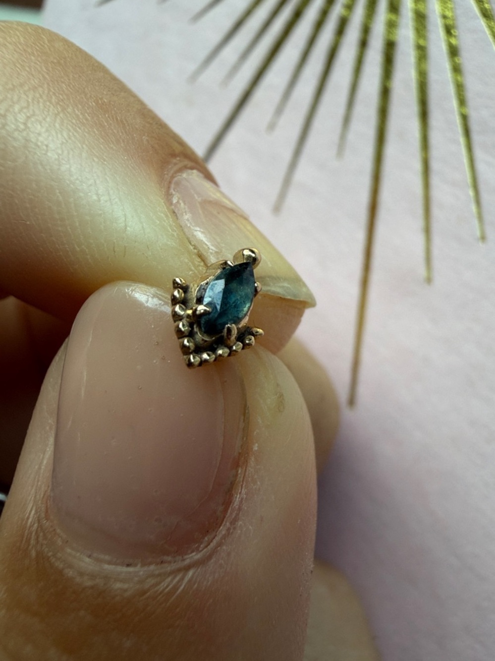 Gold Marquise Blue Gemstone Stud Earring - Women Jewelry